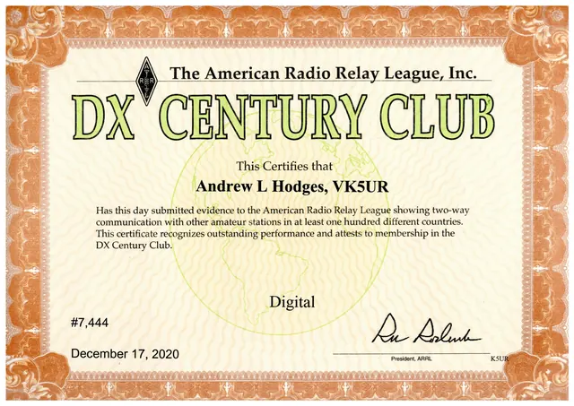 DXCC Digital certificate (VK5UR)