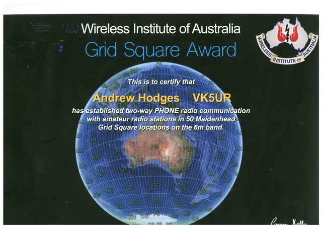 Grid Square Award, 6 m Phone certificate (VK5UR)