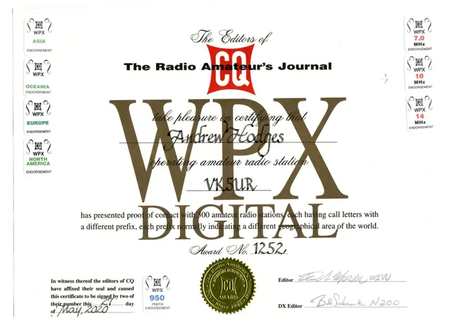 WPX Digital, 950 prefixes certificate (VK5UR)